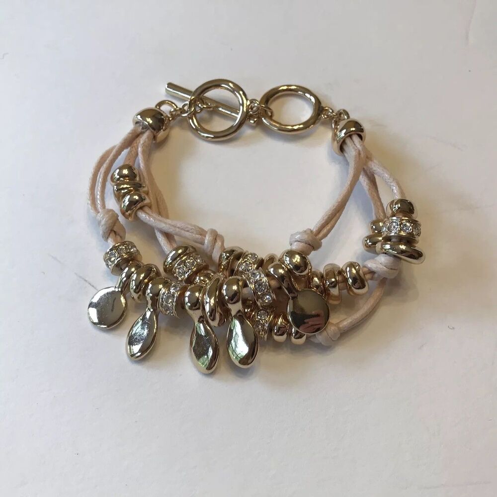 New!  Woman’s Gold Tone Fashion Wrap Charm Bracelet With Rhinestone Beads